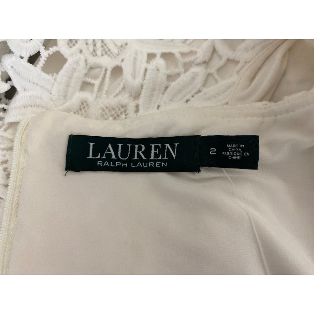 Vintage Lauren Ralph Lauren Dress Size 2 White Embroidery Lined Bodycon Wedding - Picture 4 of 14